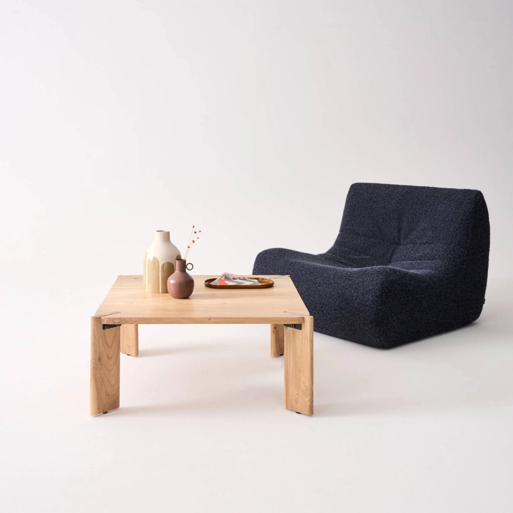 Tavolino esotico quadrato in legno massello, 80cm, marrone naturale