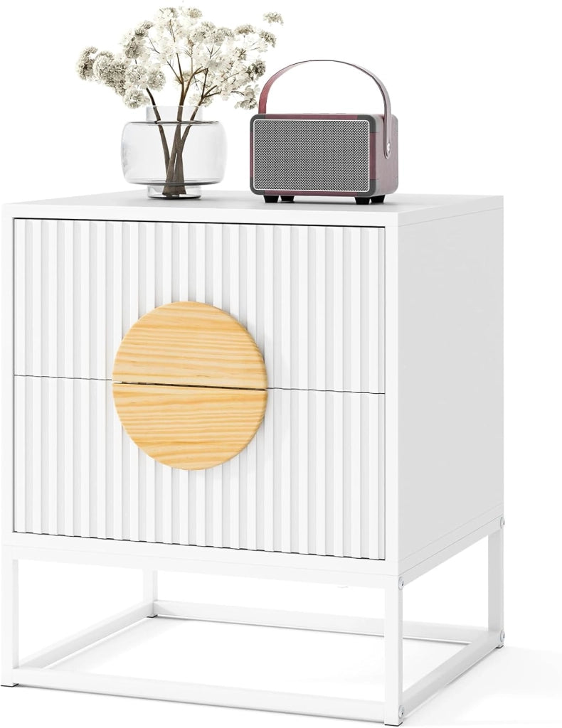 Comodino, tavolino con 2 cassetti, comodino in legno, comodino con telaio in metallo, console da notte, moderna, con vano portaoggetti, per soggiorno, camera da letto, 48 x 40 x 55 cm