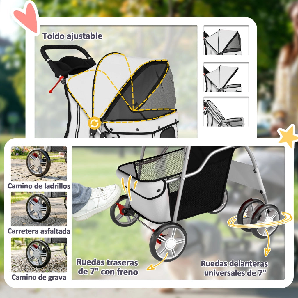 Carrello per Cani con Cestino Portavasos e Cuscino Lavabile ¨C zephmum ¨C Grigio 77x44x102 cm
