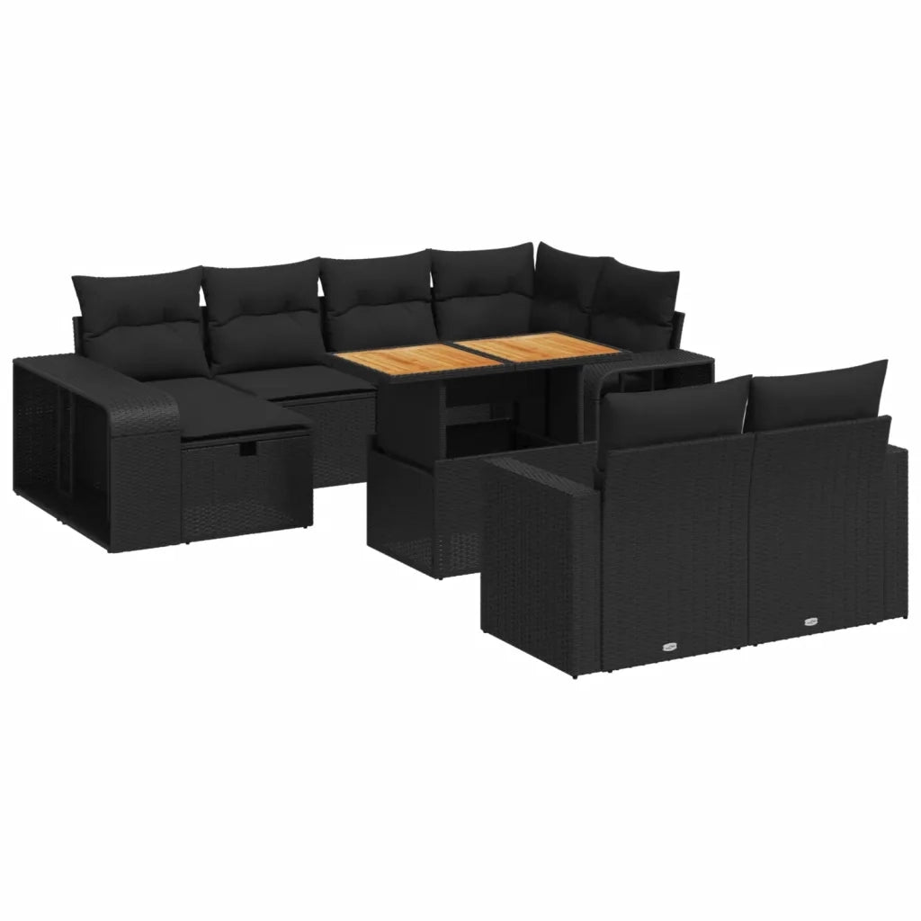 Set Divani da Giardino 11 pz con Cuscini in Polyrattan Nero