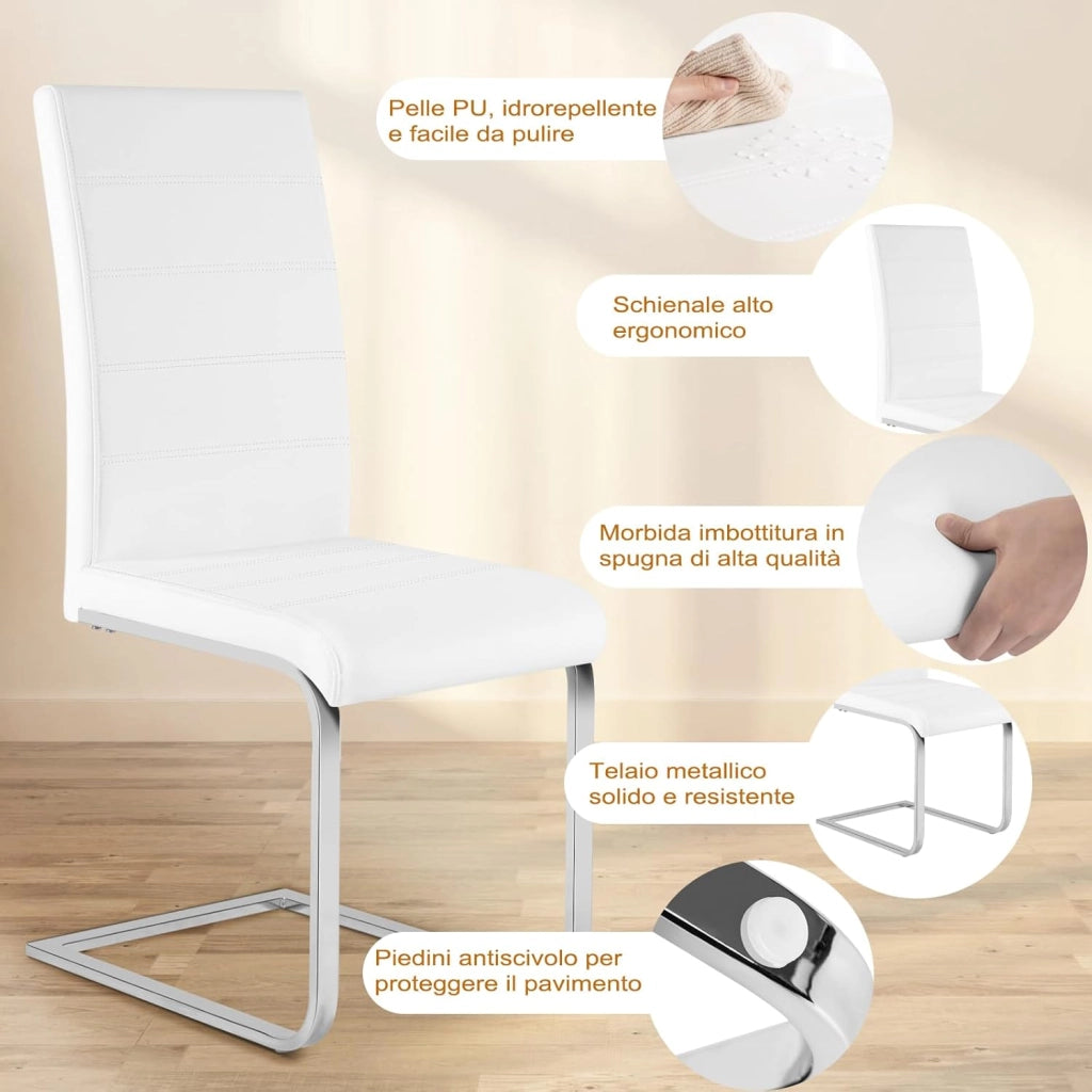 Set di 2 Sedie per Sala da Pranzo, Sedie da Cucina Moderne con Schienale Alto, Ergonomiche per Soggiorno, Ufficio, in PU, Bianco, BH378ws-2