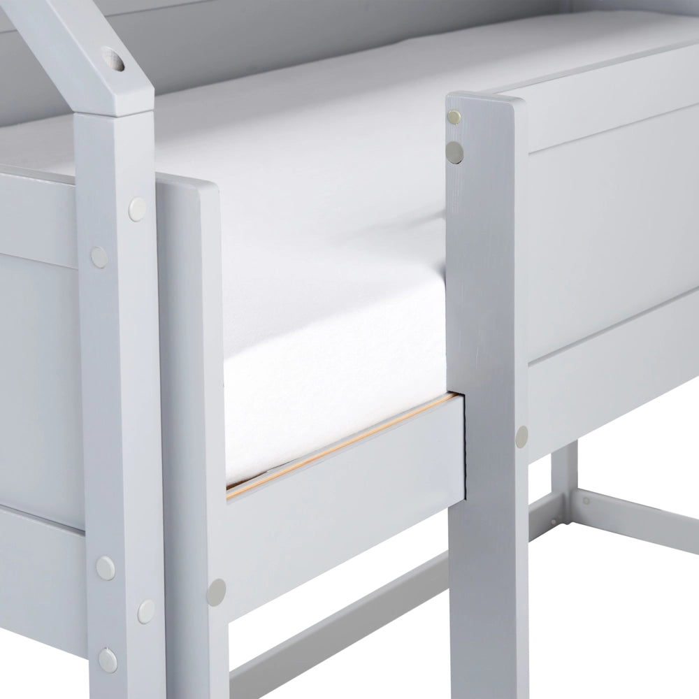Letto a mezza altezza con rete a doghe 90 x 200 cm Struttura per bambini in legno di pino grigio