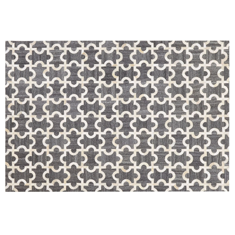 Tappeto tappetino Grigio e Beige Pelle di vacchetta Jacquard Puzzle Motivo Geometrico Retro 140 x 200 cm
