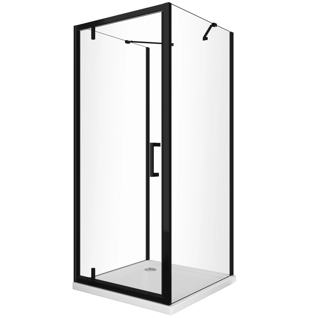 Box Doccia Con Due Pareti Fisse Laterali e Porta Battente Frontale Roto-traslante 8 MM H 200 Nero Opaco Misura 70 (68-70) FISSE + PORTA 75 (73-76)