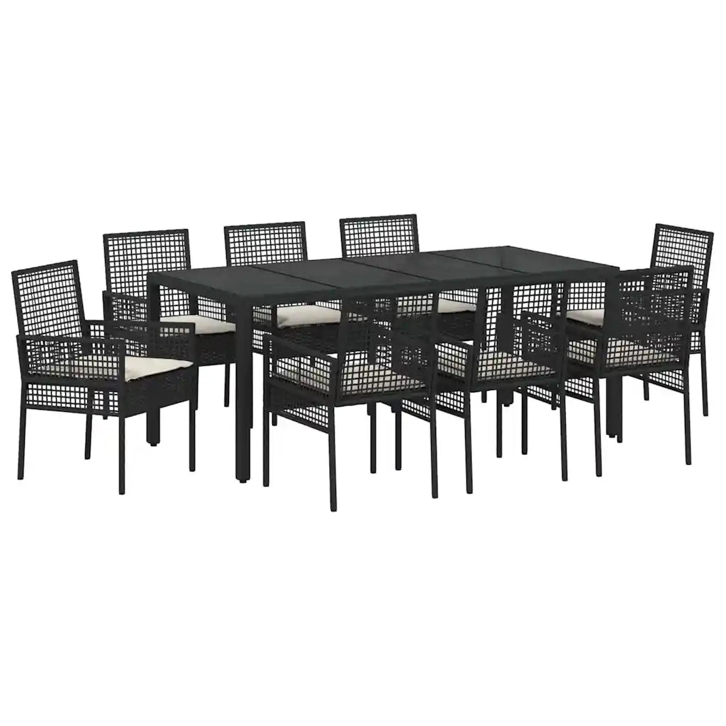 Set da Pranzo per Giardino 9 pcs Nero polyrattan 3334860