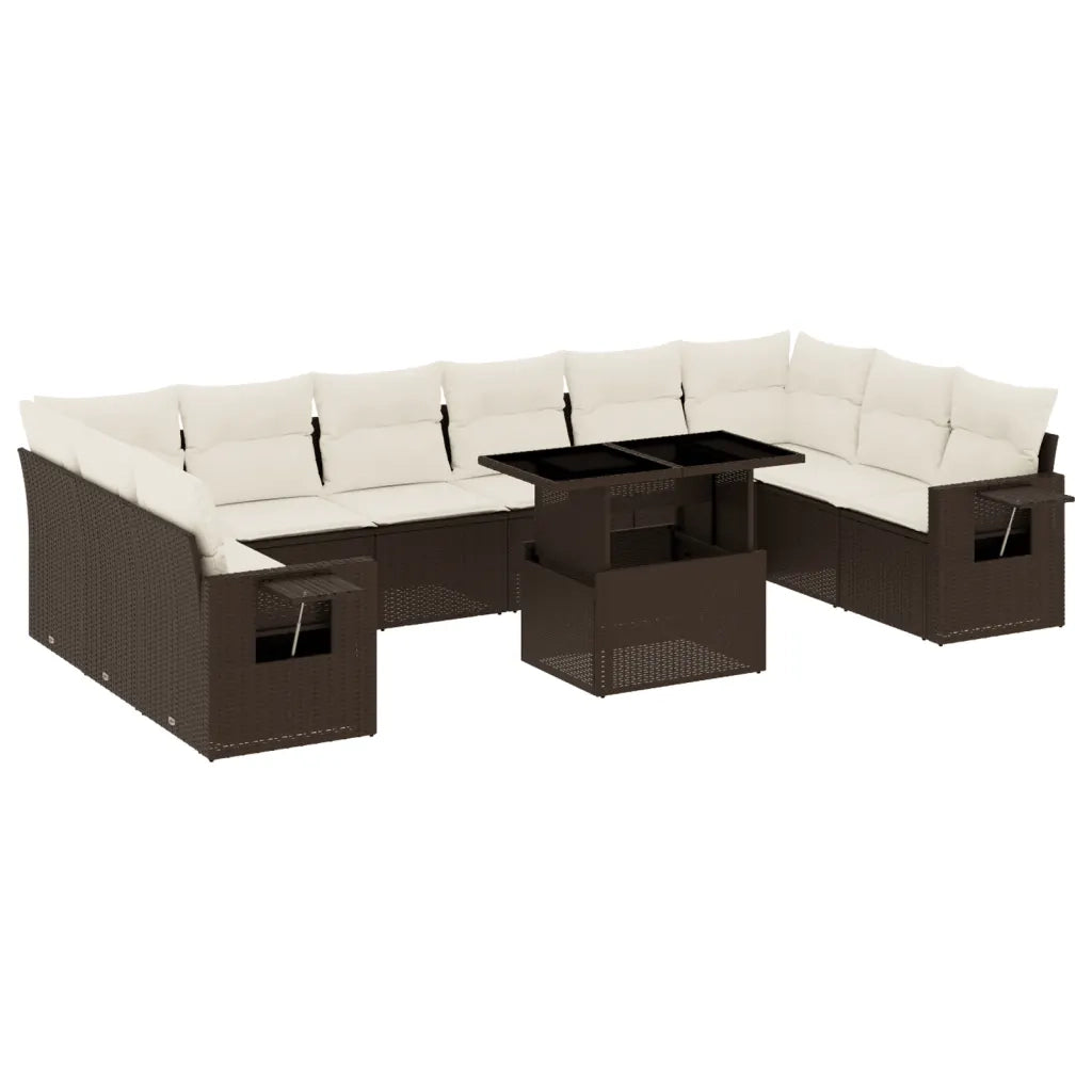 Set Divani da Giardino 11 pz con Cuscini Polyrattan Marrone