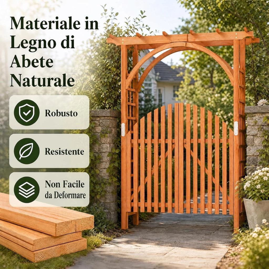 Arco da Giardino in Legno Abete, Pergola per Piante Rampicanti | con Cancello e Serratura, Pergolato Decorativo da Esterno per Matrimonio, Cerimonia e Festa, 161 x 60 x 216 cm