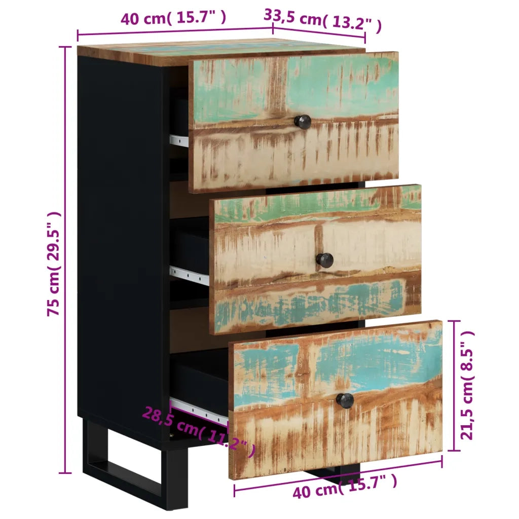 Credenza con 3 Cassetti 40x33,5x75cm Legno Massello di Recupero 352907