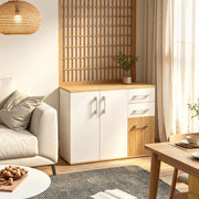 CREDENZA moderna 90 x 30 x 75,5 cm bianco/naturale in MDF e truciolare