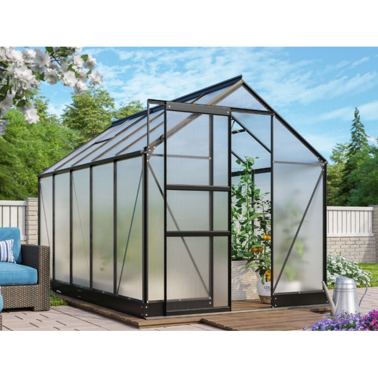 Serra Vitavia Apollo 6200 in alluminio Nero  e policarbonato alveolare 6mm, 195 x 323 h 207 cm, con fondamenta