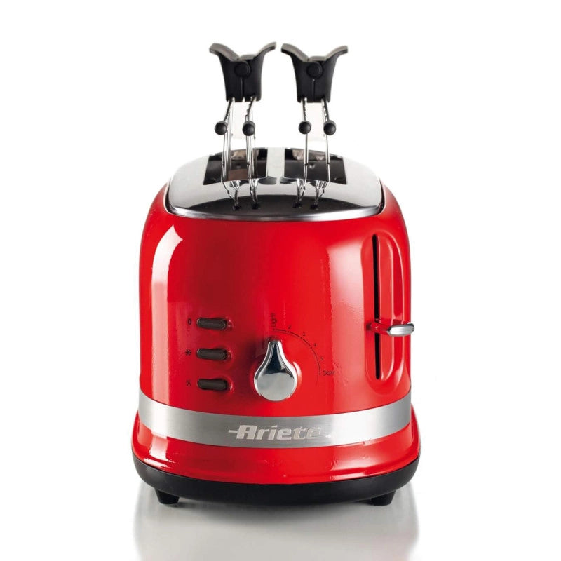 Tostapane con Pinze per 2 fette - Espulsione Automatica - 6 Gradi di Doratura - 800 Watt - Rosso