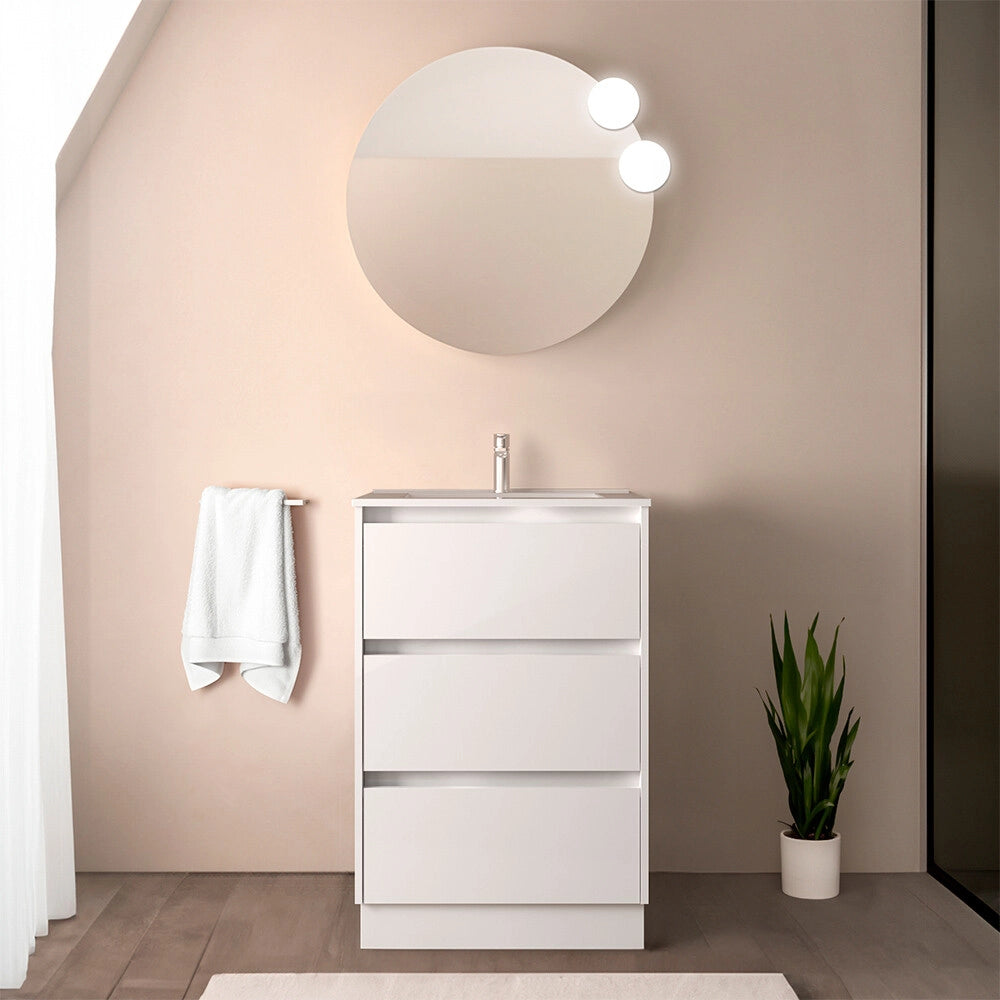 Mobile bagno 60 cm bianco lucido con lavabo ad incasso Gaya