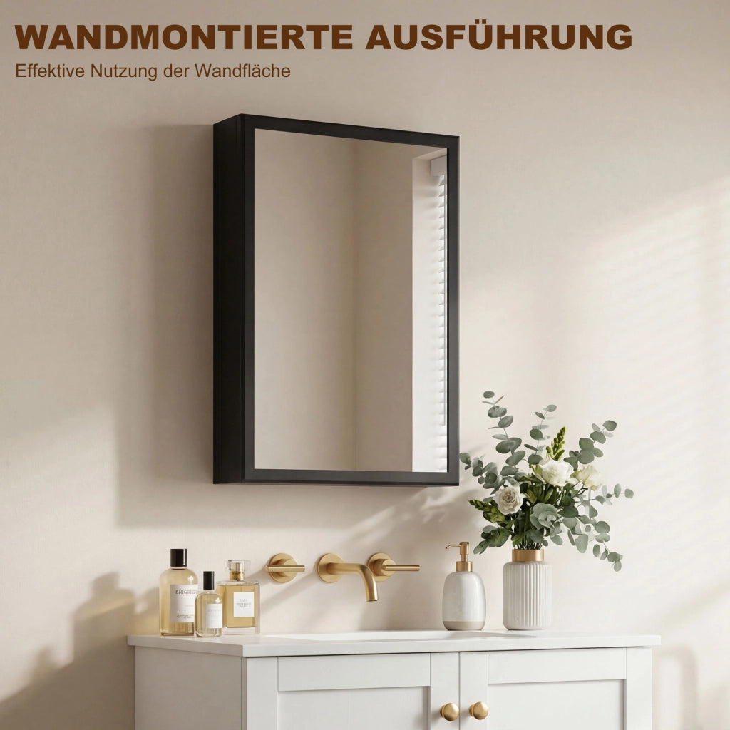 Armadietto Specchio Mobile Bagno Sottolavabo ¨C Zephmum ¨C Nero 40x12x60cm
