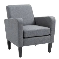 Poltrona Singola, Poltrona Relax, Poltrona Imbottita con Piedini in Legno, Tessuto Effetto Lino, 66 x 72 x 74 cm, Grigio Chiaro