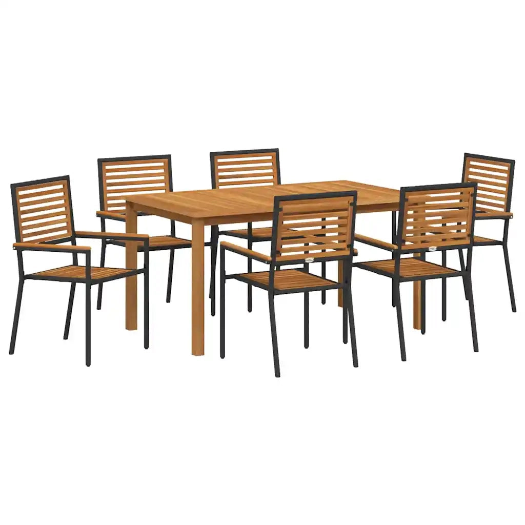 Set da Pranzo per Giardino 7 pcs Nero Legno di Acacia Massello 3365520