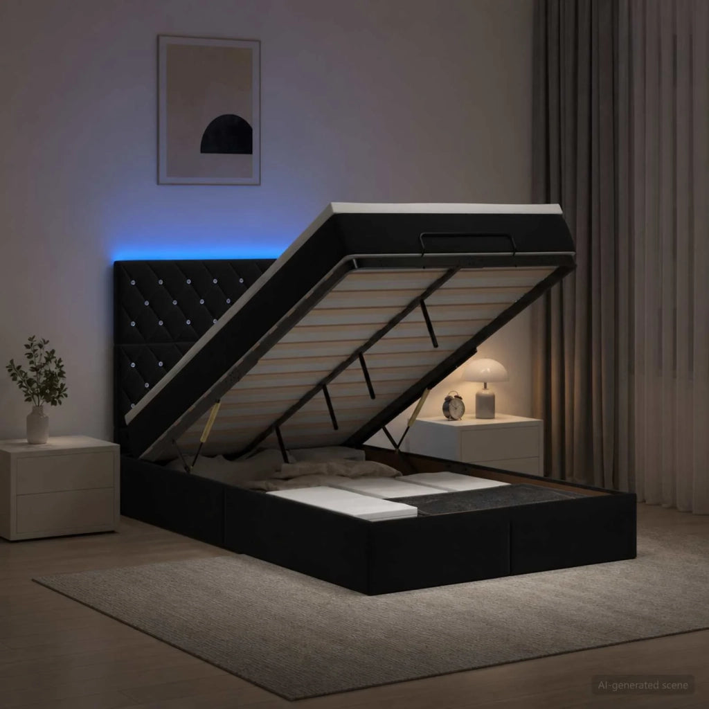 Letto Ottomano con Materasso e LED Nero 120 x 190 cm Velluto 3458219
