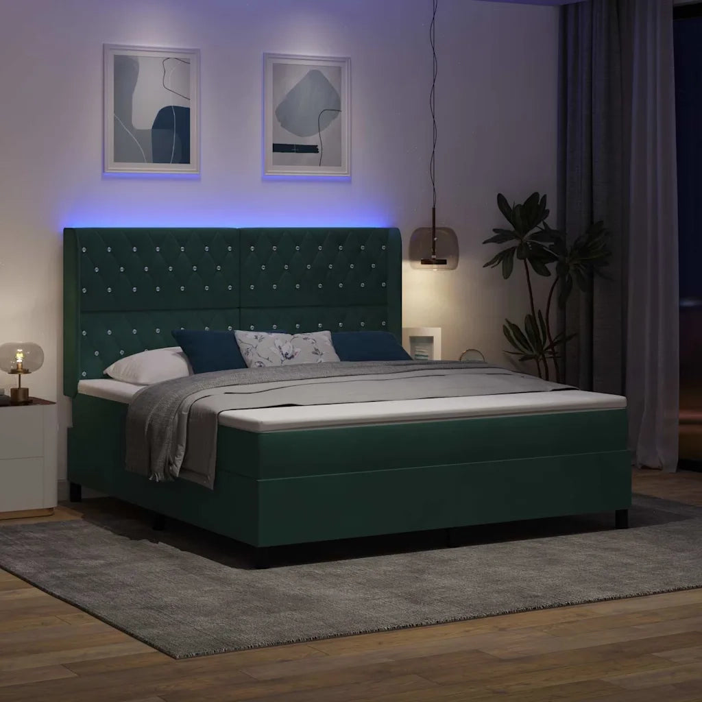 Letto con Box Springs LED e Materasso Verde Scuro 180 x 200 cm 3343829