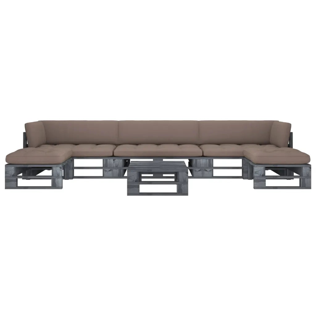 Set di Divani su Pallet 6 pz e Cuscini in Pino Impregnato Grigio cod mxl 40230