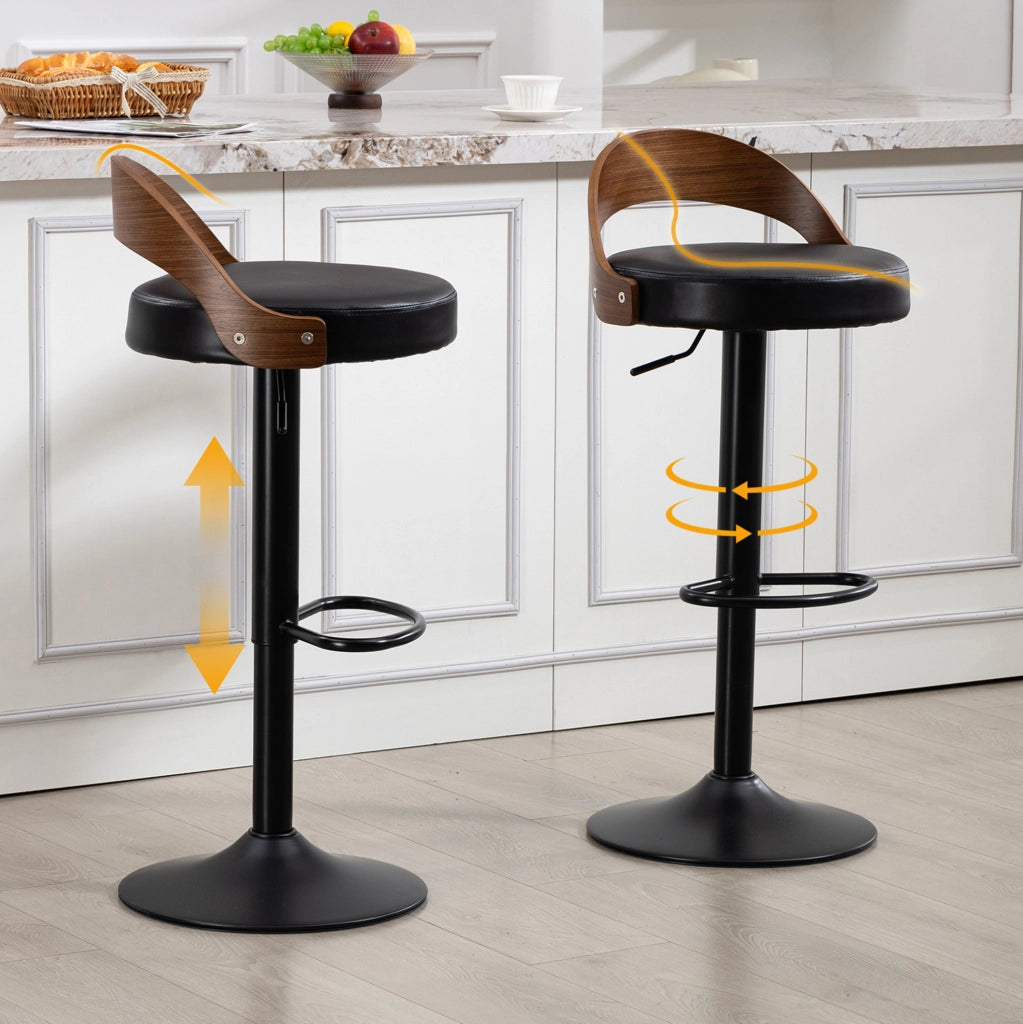 Set 2 sgabelli da bar girevoli regolabili 62-83 cm in PU e metallo; neri