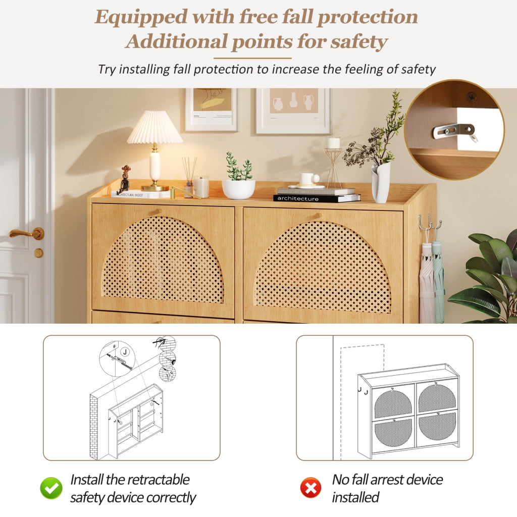 Scarpiera con 4 ante ribaltabili 8 vani e 2 ganci per ingresso in MDF finitura naturale moderna 120 × 24 × 90 cm