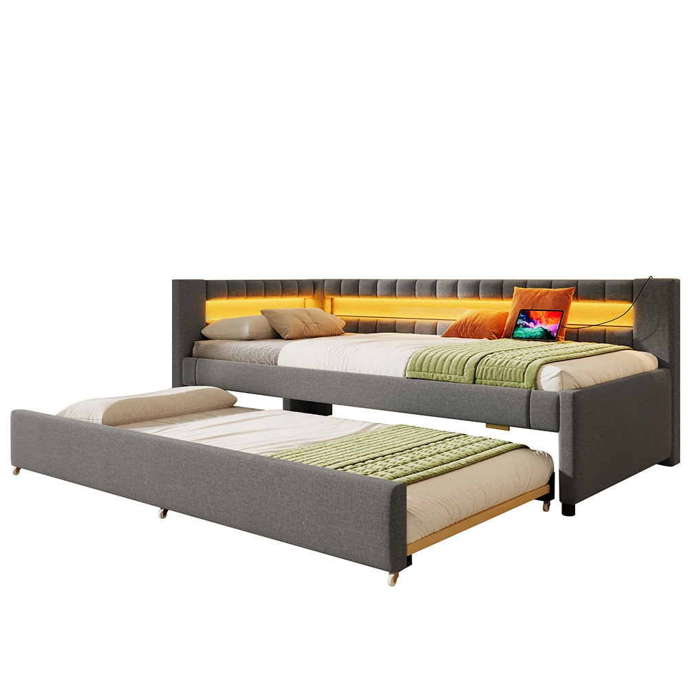 Letto giorno 90x200cm - Xylo - grigio, luce a strisce, USB-C, senza rete