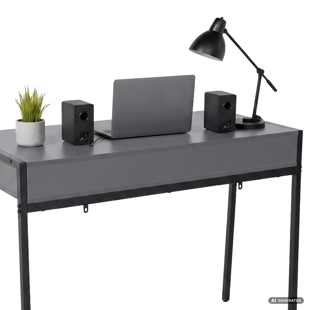 Scrivania industriale per computer Grafite ZENTIA 100 cm 2 cassetti gambe nere