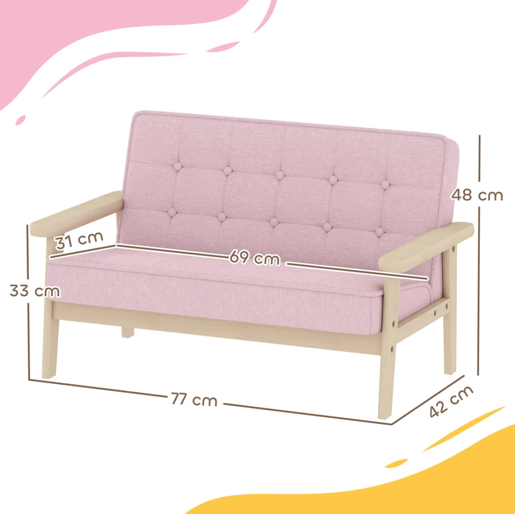 Divanetto per bambini rosa a 2 posti con struttura in legno