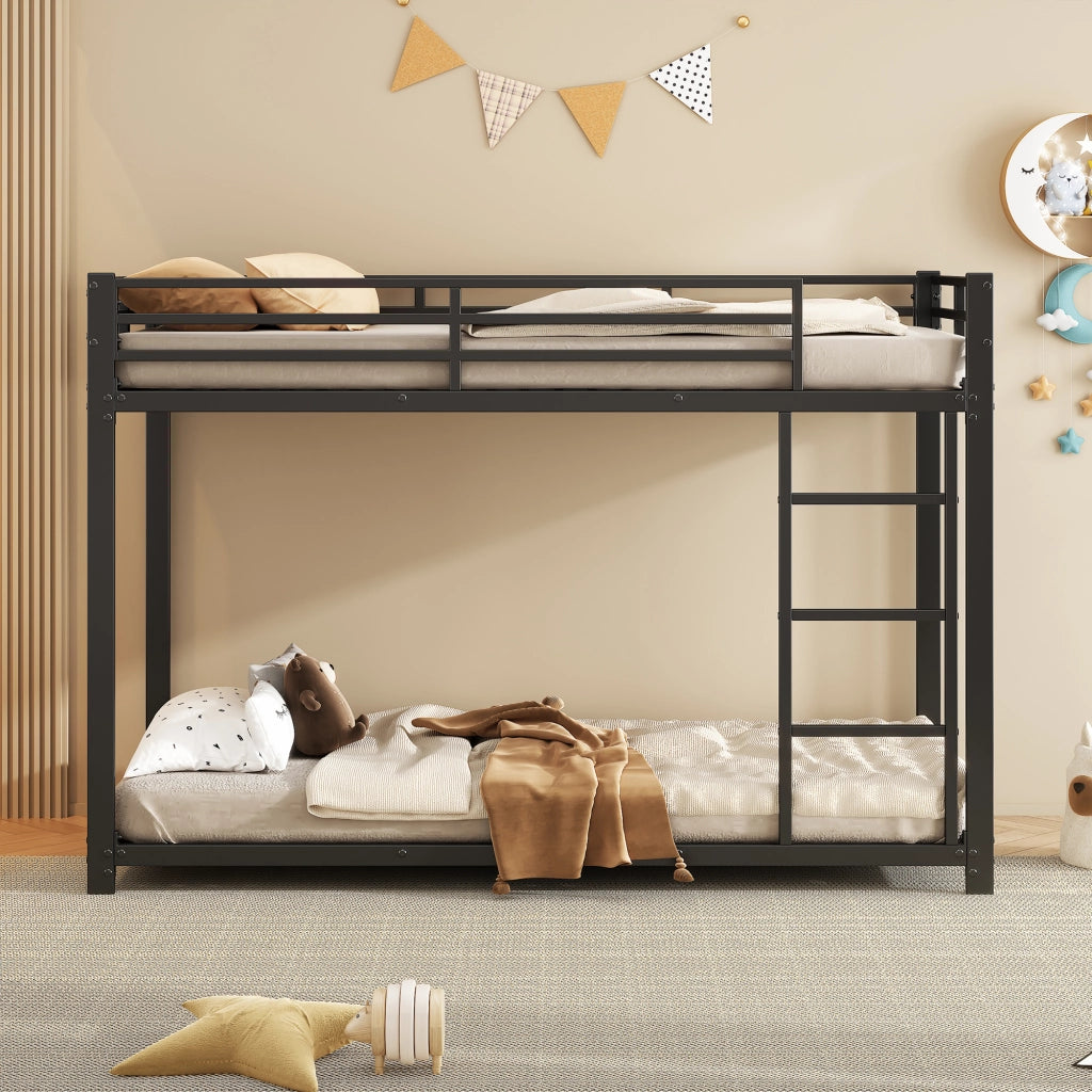 Letto a Castello 90x200 cm; 2 Posti - Sponde di Sicurezza e Struttura in Metallo - Nero