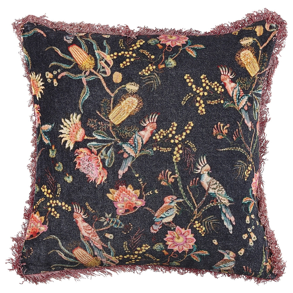 Set di 2 cuscini decorativi nero rosa velluto 45 x 45 cm velluto motivo fiore frange moderno glamour decor
