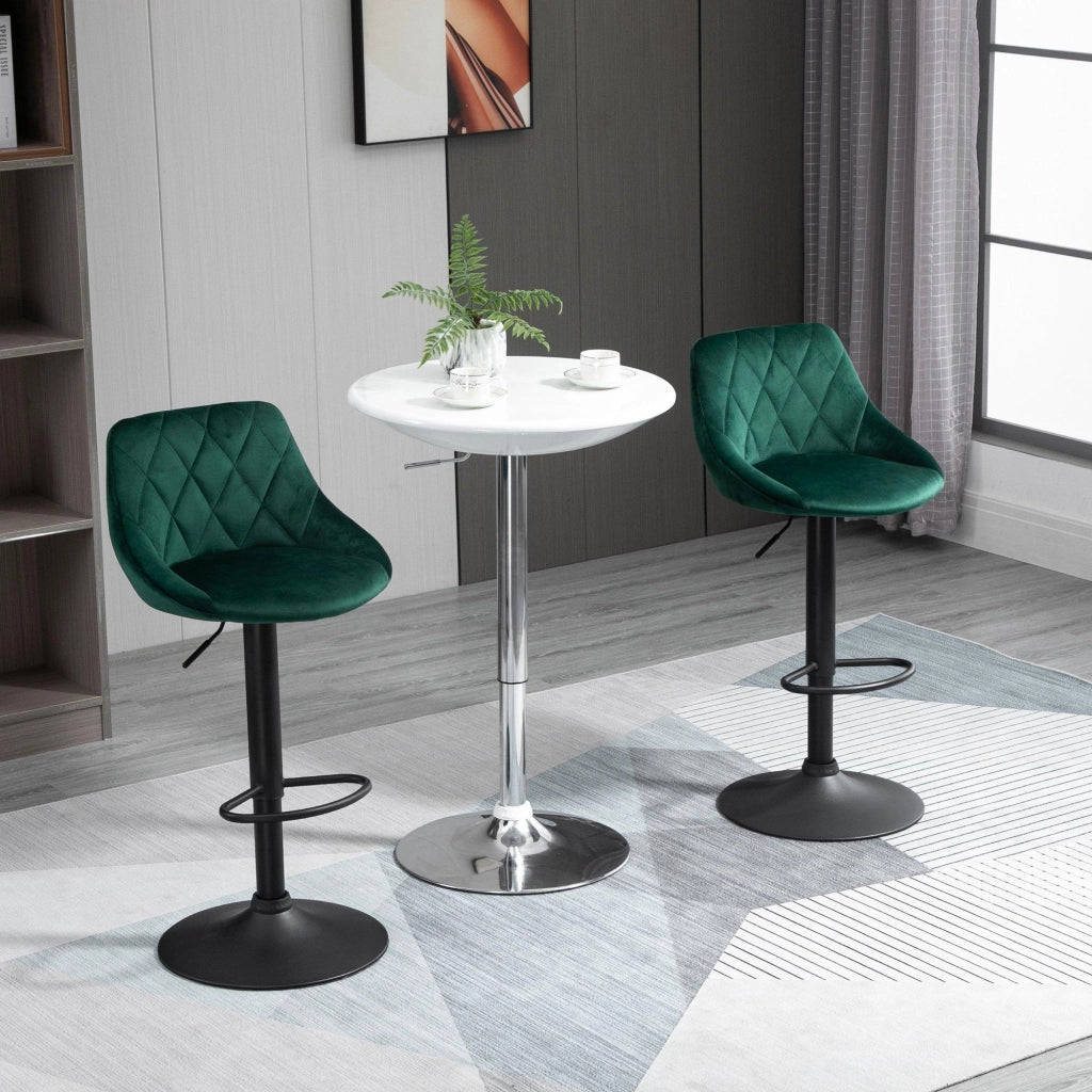 Set 2 Sgabelli da Bar 51,5x48x83-104 cm in Tessuto Effetto Velluto Verde