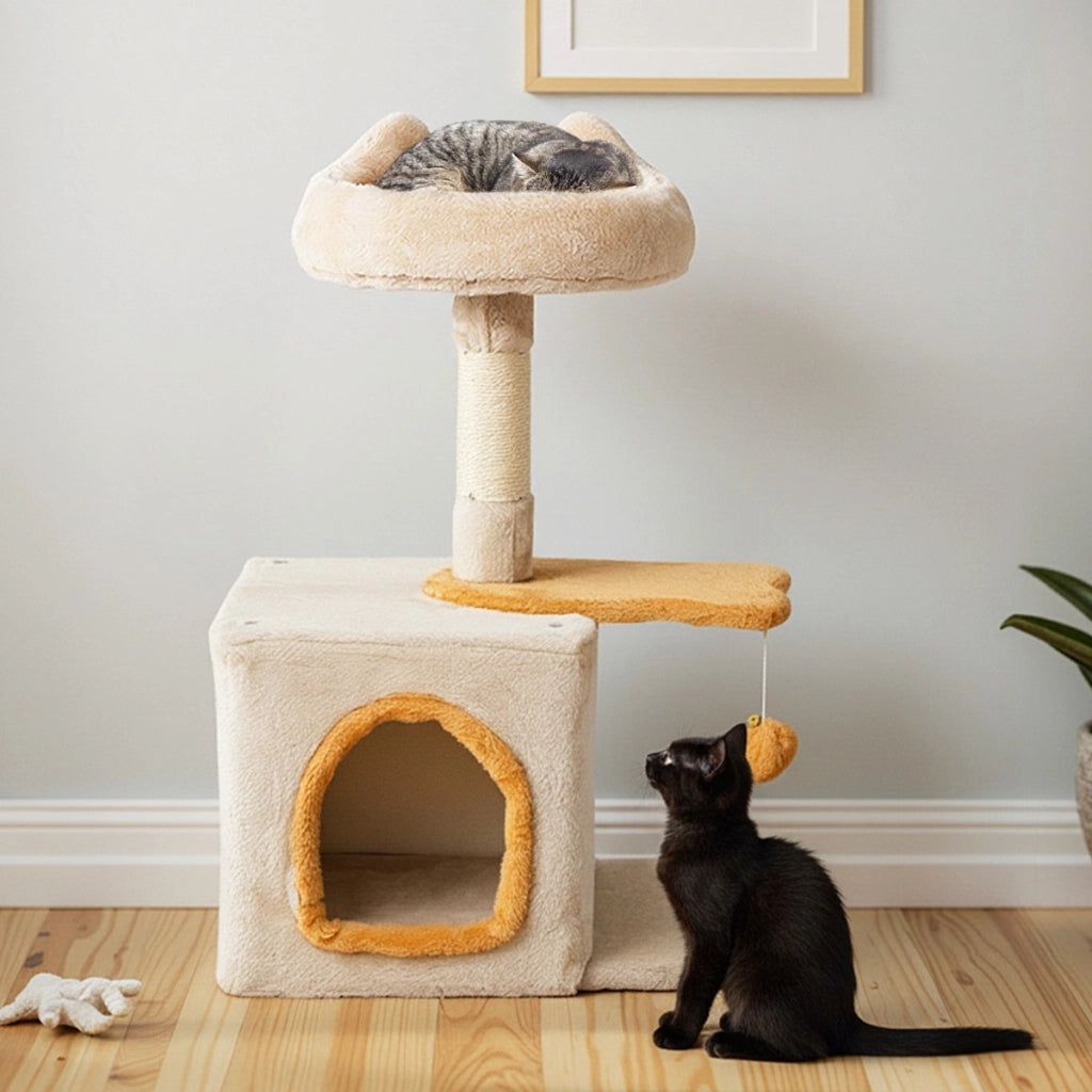 Albero per gatti da interno carino torretta con piattaforma in peluche, Albero centro attivit¨¤ per animali domestici-Alberi Tiragraffi