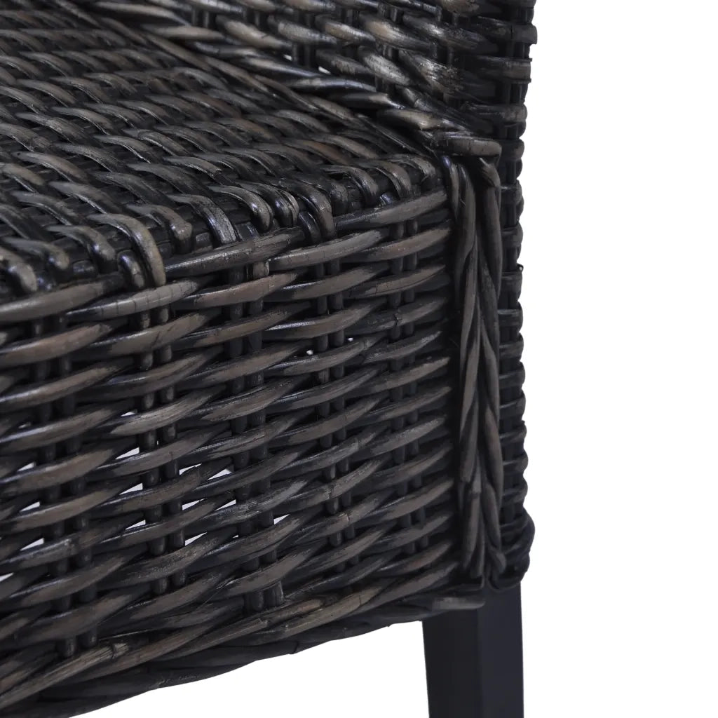 Sedie da Pranzo 4 pz Nere in Rattan Kubu e Legno di Mango 275469