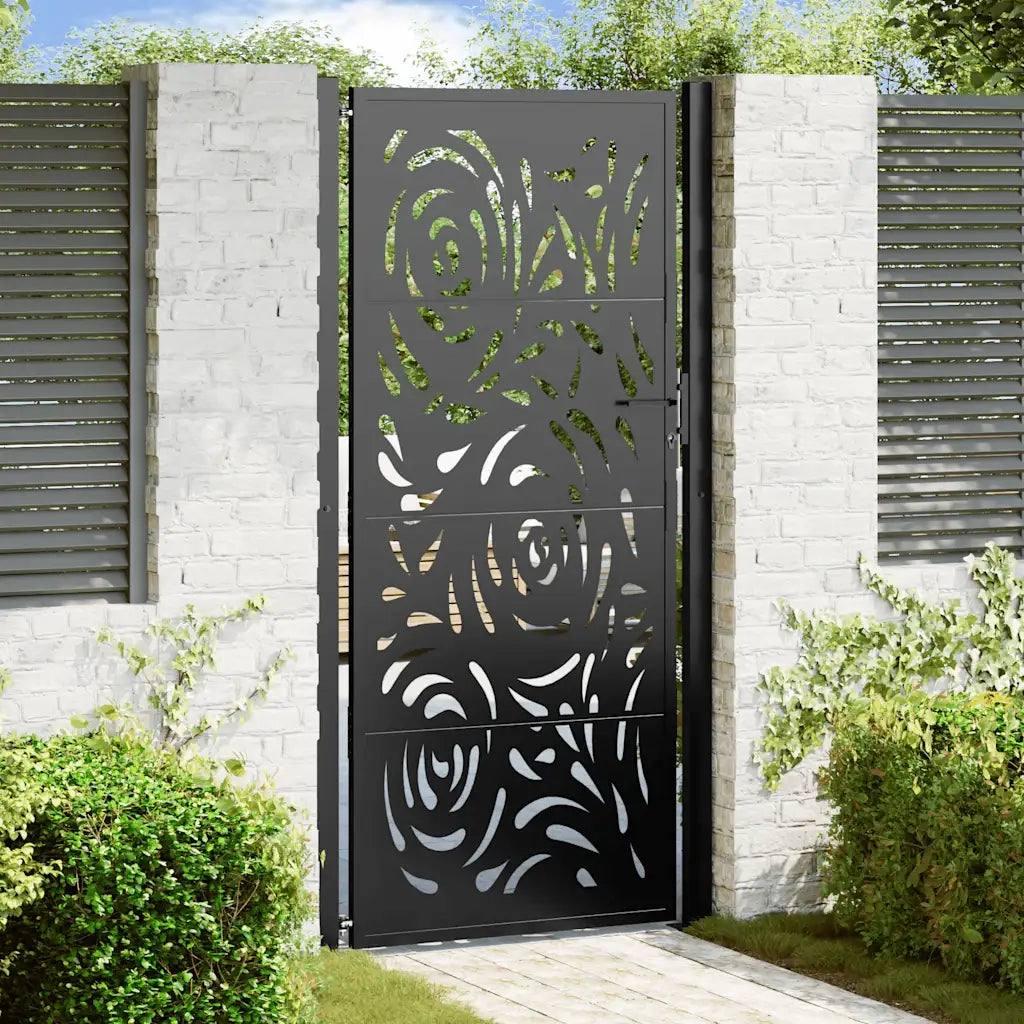 Cancello da giardino nero 100x200 cm in acciaio design fiamma 4100993
