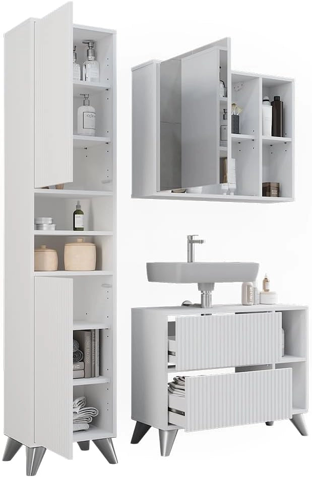 Set di mobili da bagno Leano, Bianco, 80 cm, set 3