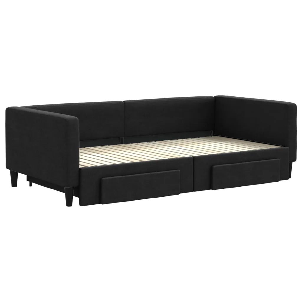 Divano Letto Estraibile con Cassetti Nero 100x200 cm in Tessuto 3196621