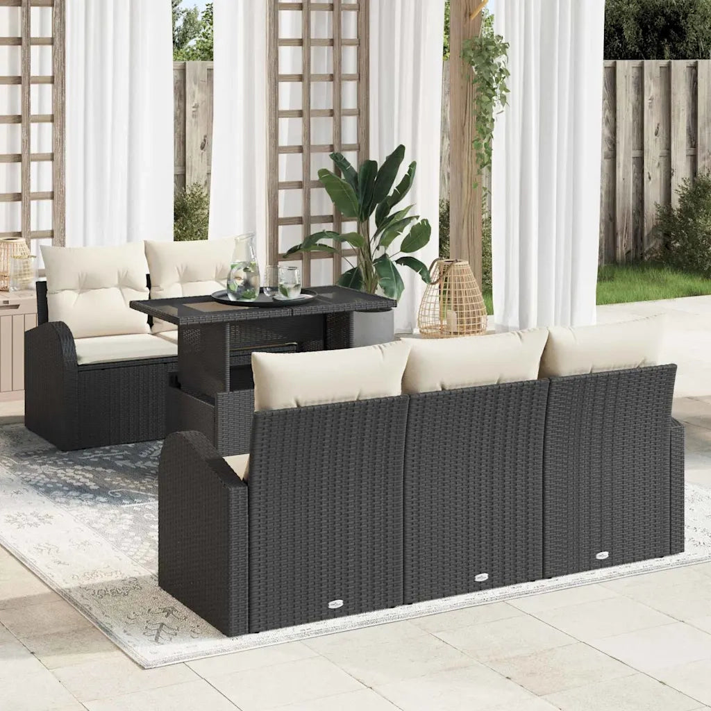 Set Divano da Giardino 6 pcs Nero Rattan in Polipropilene