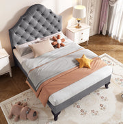 Letto imbottito 90x200 cm in velluto grigio con testiera e rete a doghe in legno