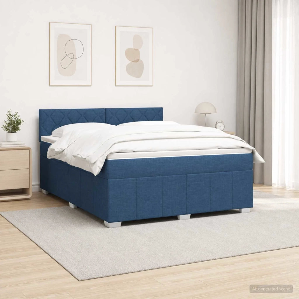 Letto Box Spring LED con Materasso Blu 160 x 200 cm Tessuto 3455653