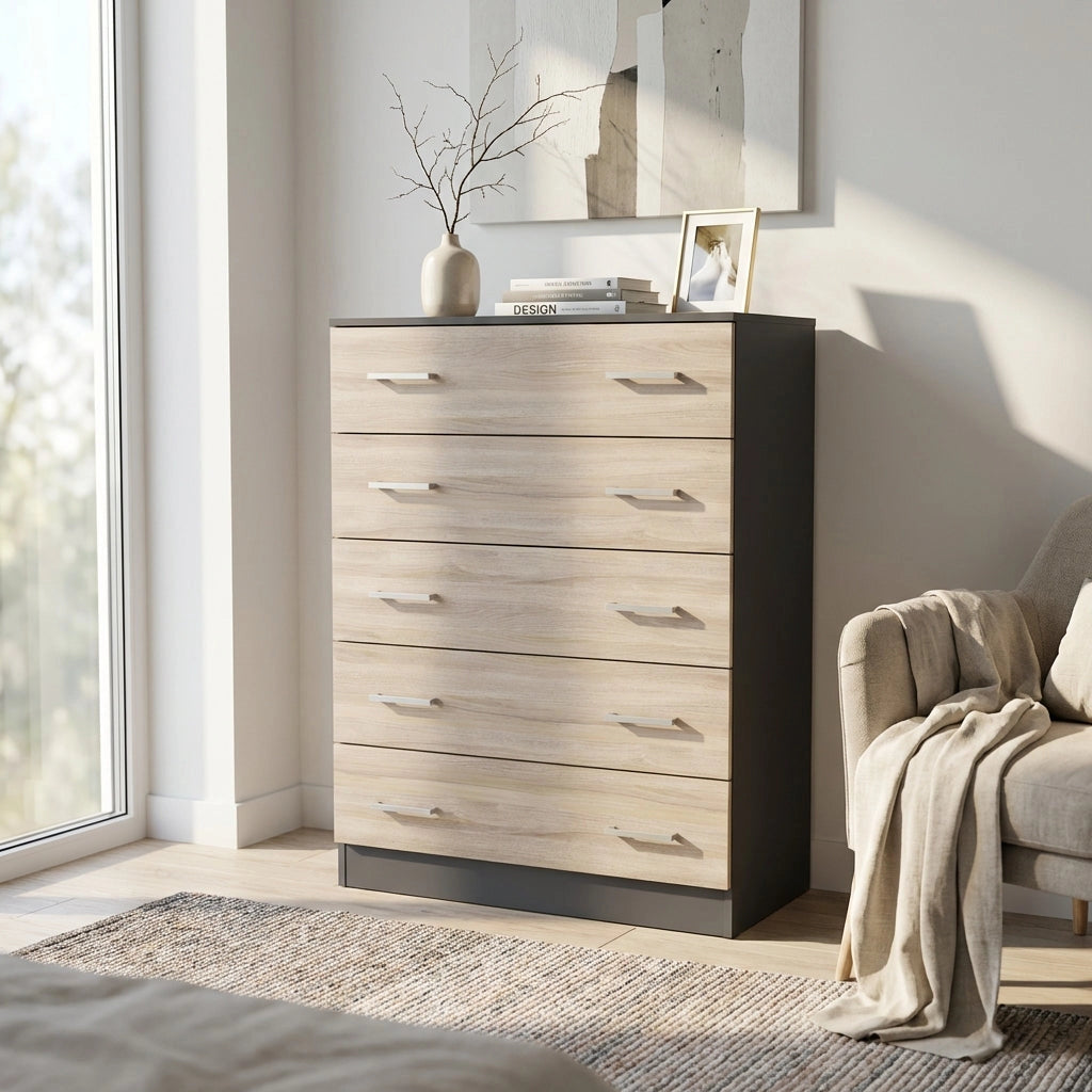 Cassettiera con 5 cassetti in Legno Composito cm 80x45x111 - VANCE