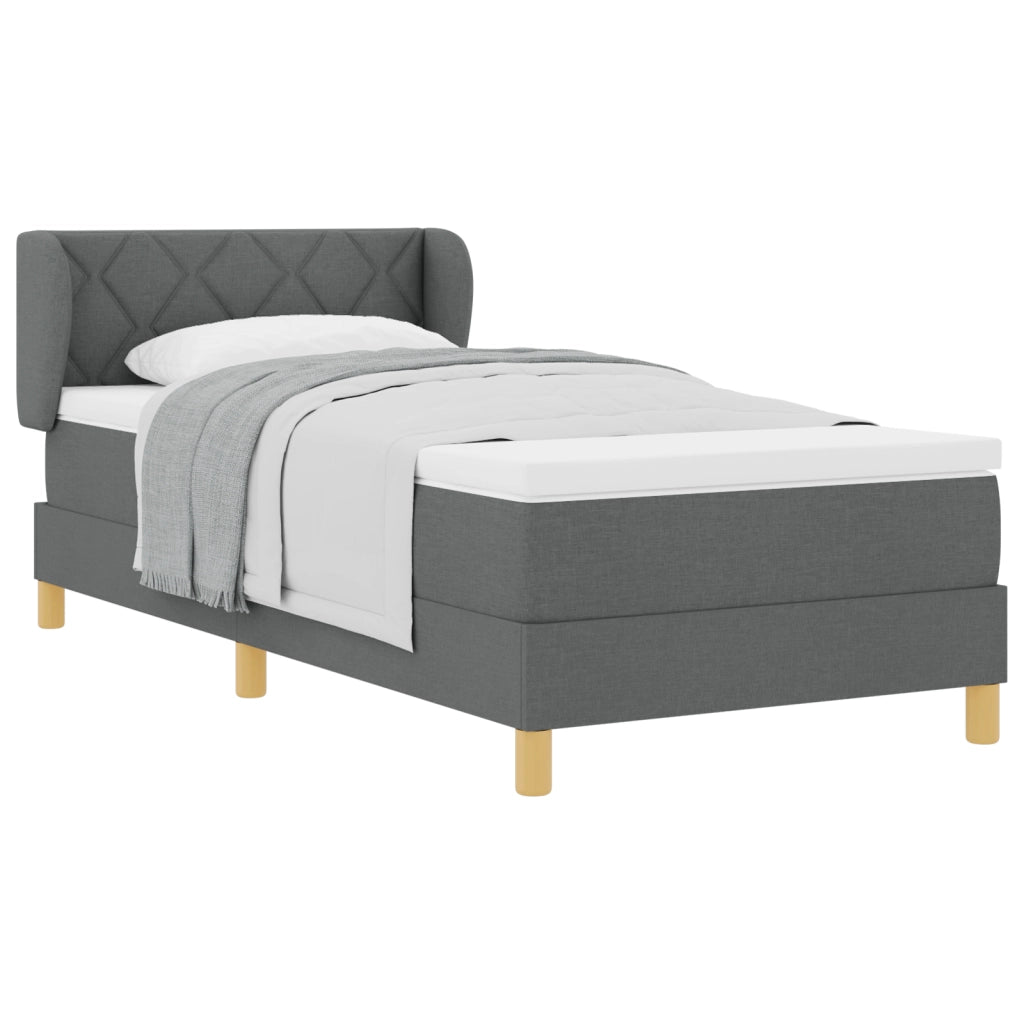 Letto Box Spring con Materasso - Grigio Scuro, 100x200 cm, Tessuto