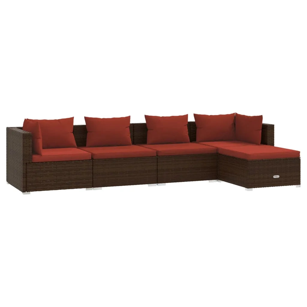 Set Divani da Giardino 5 pz con Cuscini in Polyrattan Marrone 3101659