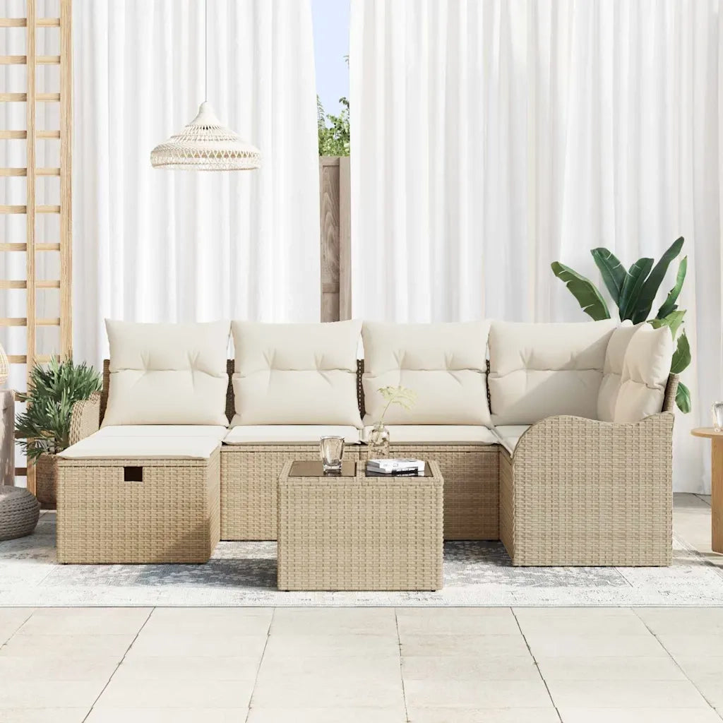 Set Divano da Giardino 7 pcs beige e panna Poly Rattan