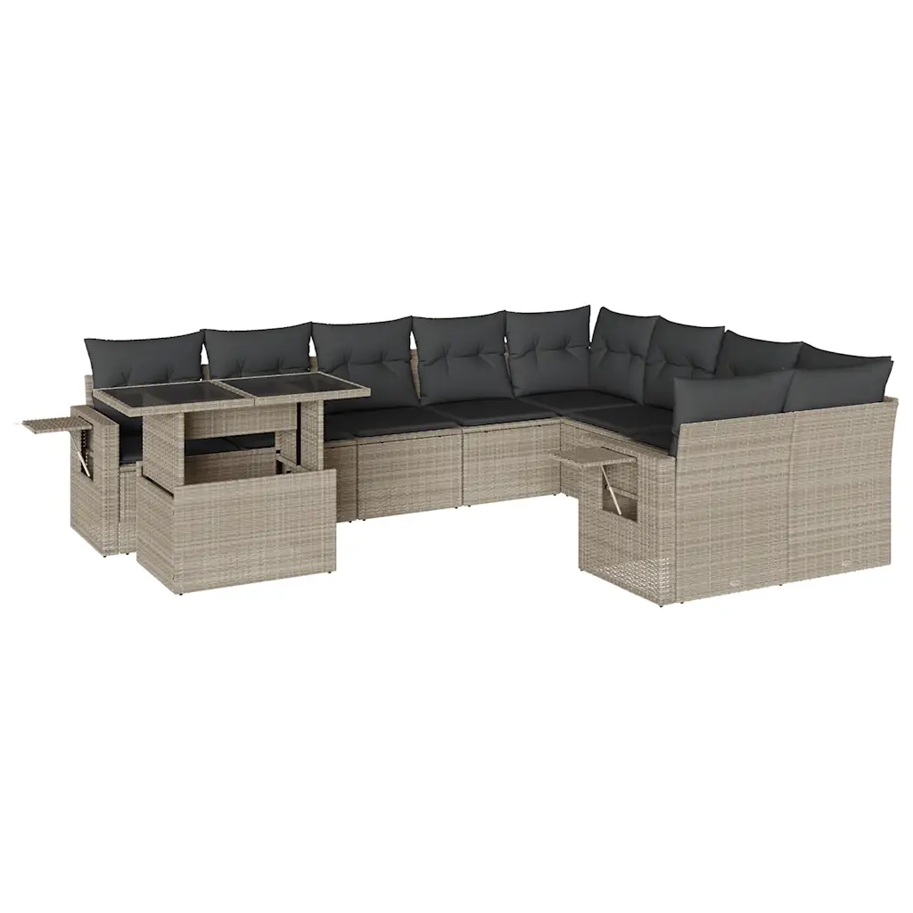 Set Divano Giardino 10 pz con Cuscini Grigio Chiaro Polyrattan