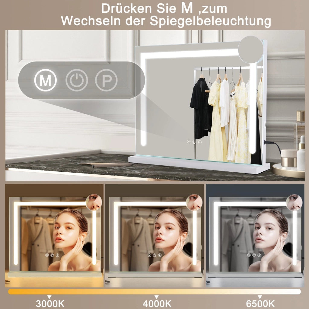 ZMH Specchio da bagno con illuminazione a LED specchio da parete bianco con funzione touch