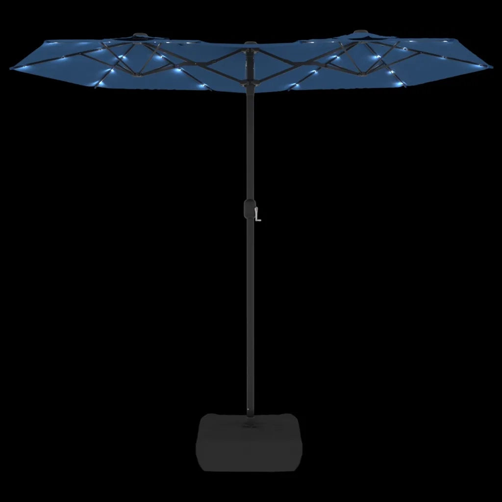 Ombrellone a Doppia Testa con LED Azzurro 316x145 cm 362976