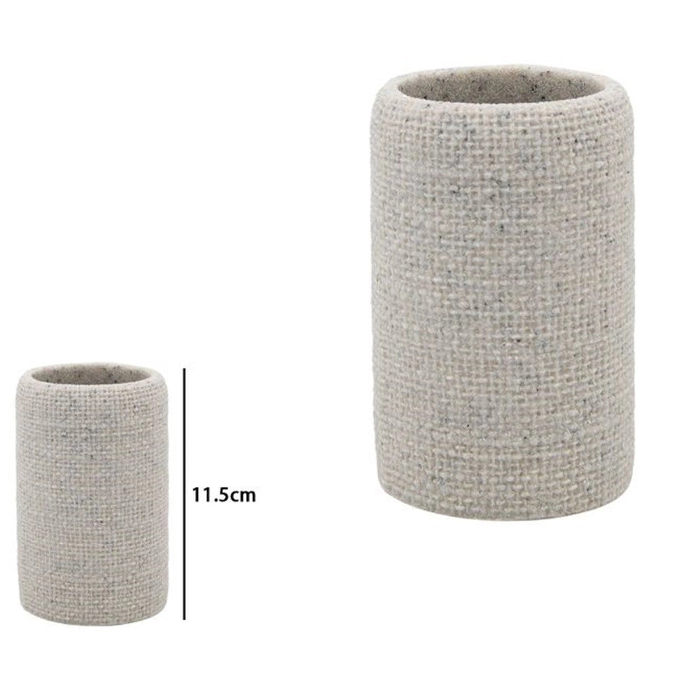 Trade Shop - Bicchiere Porta Spazzolini Dentifricio Effetto Tela Juta Intrecciato Naturale Bagno 87827 -