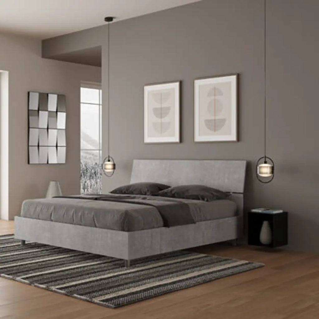Letto matrimoniale con rete 160x190 testata inclinata cemento Demas