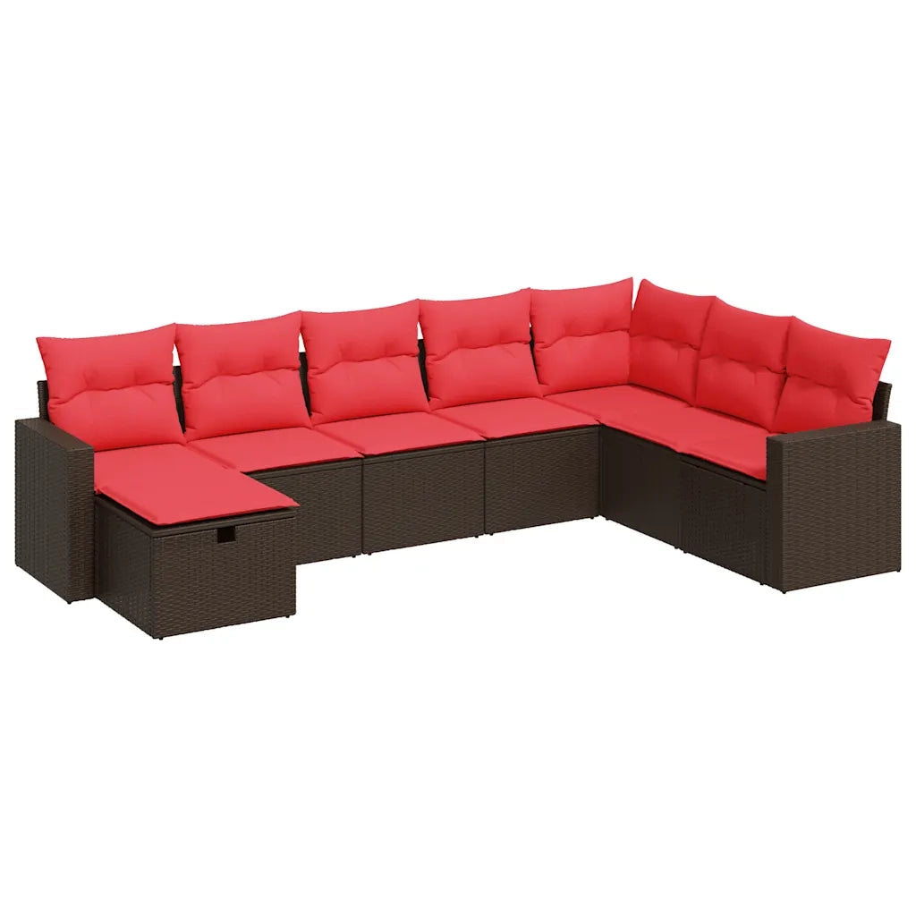 Set Divani da Giardino 8 pz con Cuscini Marrone in Polyrattan