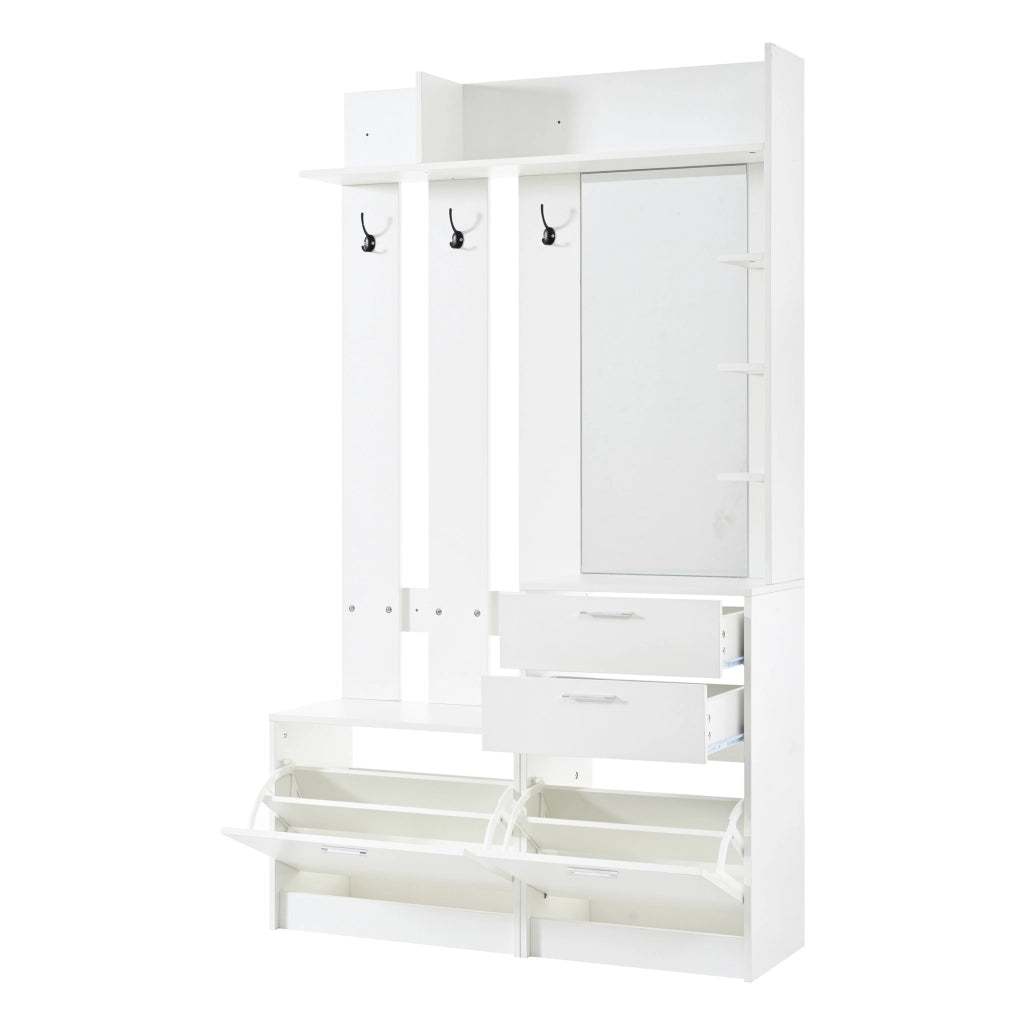 Appendiabiti con specchio; 2 cassetti; 2 scarpiere; 3 ganci e ripiani per ingresso 110 Ã— 34 Ã— 185 cm