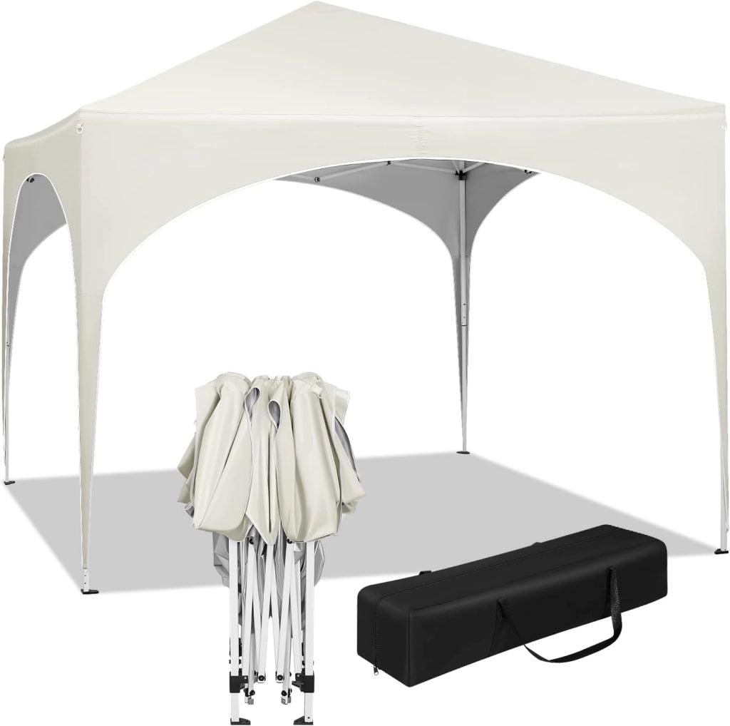 Gazebo da Giardino Richiudibile 3x3m Gazebo Esterno in Ferro Regolabile in Altezza Tendone con Soffitto Semicircolare Pieghevole Protezione Solare, Tende per eventi Facile da Montare Beige